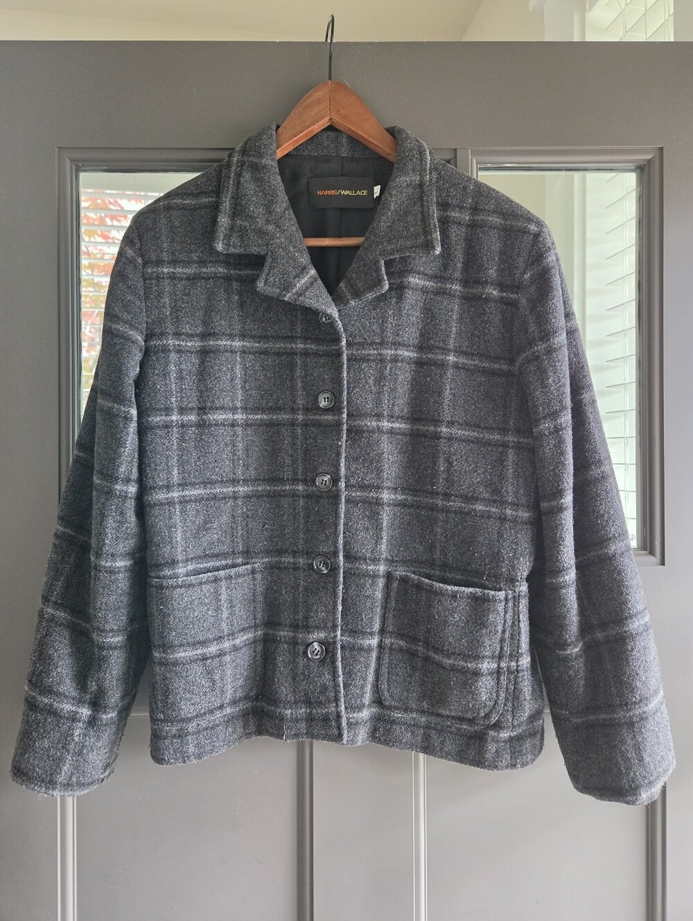 Harris Wallace Gray Plaid Wool-Blend Button Coat